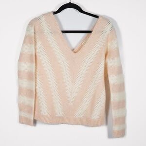 Sezane Peach and Cream V-Neck Sweater